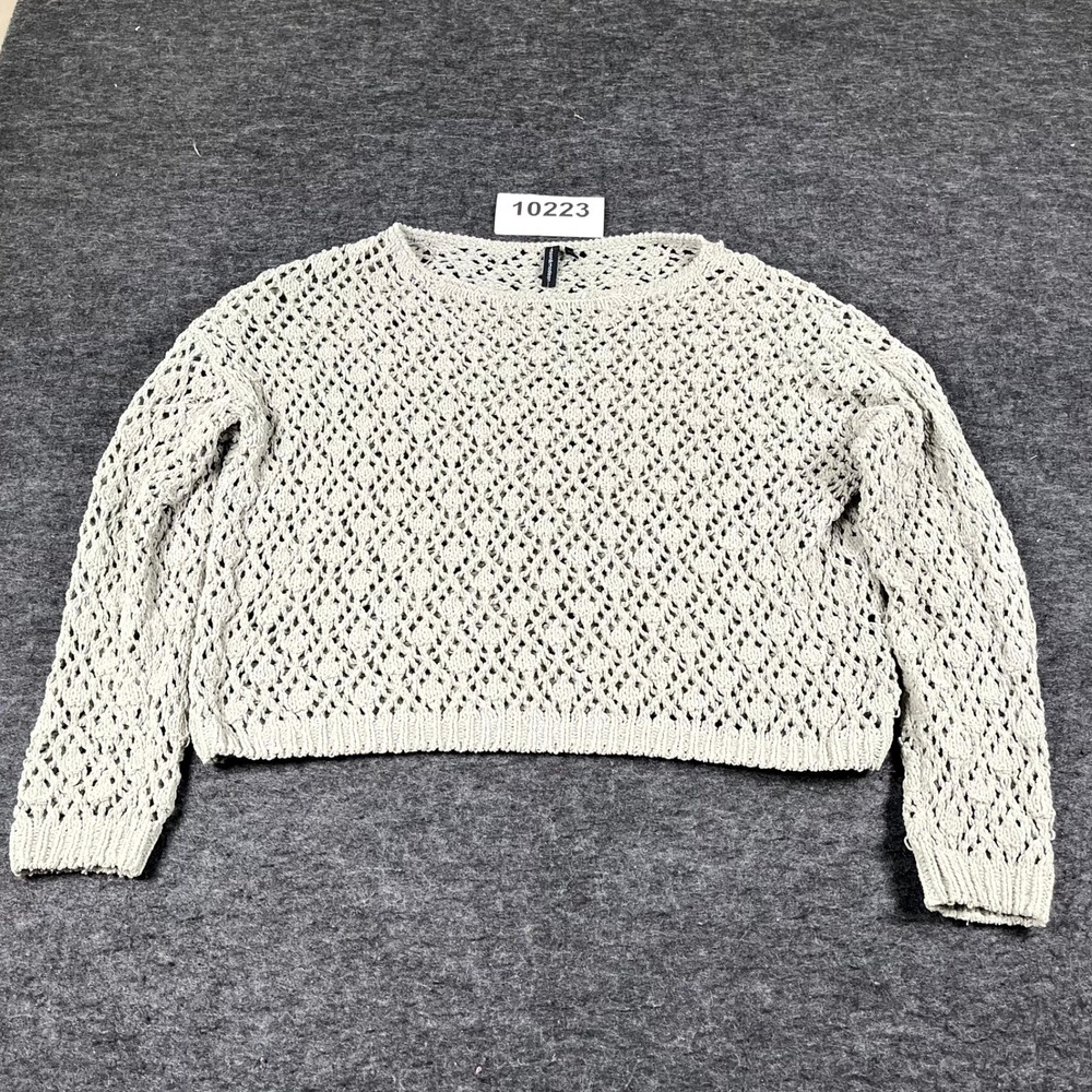 Moon & Madison Open Knit Sweater Womens Medium Beige Crochet Long Sleeve Winter
